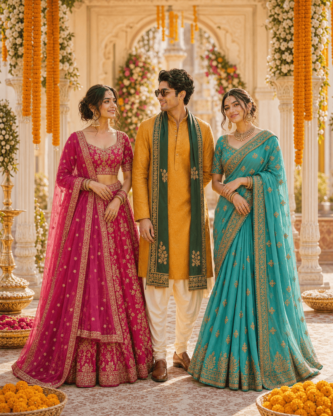 Simant Poojan festive attire in vibrant traditional colors